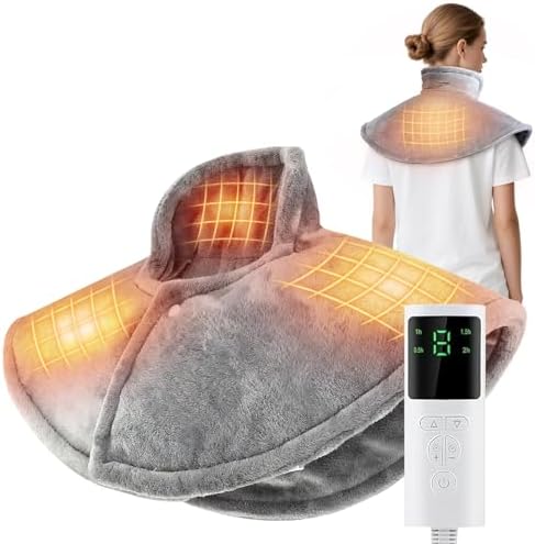 Neck and Shoulder Heat Pad, Electric Neck Heating Pad with 9 Heating Levels & 4 Timers for Pain Relief Heated Neck Wrap Machine Washable Neck Shoulder Warmer Winter Christams Gift for Men Women