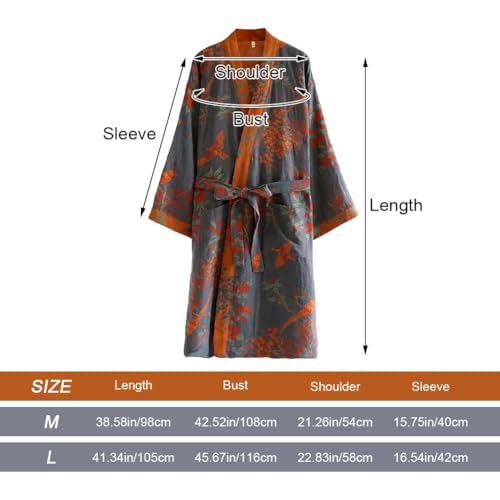 Manga tres cuartos en esta bata de algodón mujer tipo kimono largo 3