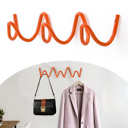 Bumtosc Coat Rack Wall Mount, Creative Wave Wall Hooks 20KG Capacity, Easy Installation, Multi-Purpose Hooks for Coat, Hat, Bag, Umbrella (Orange, 29cm x 7.5cm (11.41' x 2.95'))