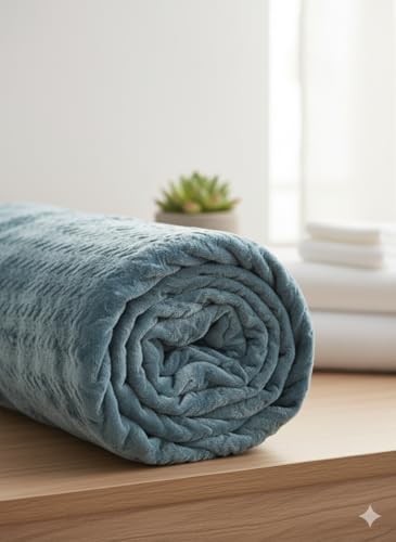 Image of Florida Solid Embossed Flannel Blanket, 320 GSM Ultra-Soft All-Season AC Blanket (Double, Blue)