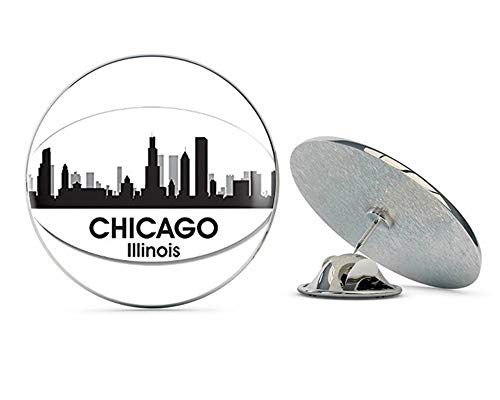 Oval B/W Skyline of Chicago (City il) Metal 0.75