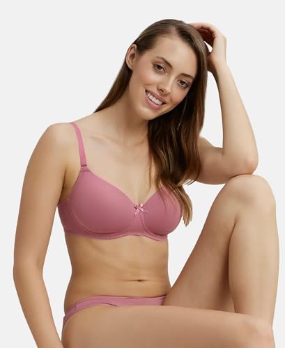 Image of Jockey FE23 Women's Wirefree Padded Super Combed Cotton Elastane Stretch Medium Coverage Multiway Styling T-Shirt Bra with Detachable Straps
