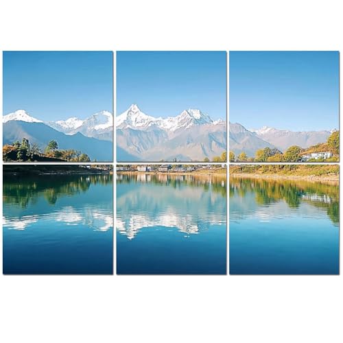 Paquete de 6 paneles acústicos de pared que absorben el sonido, espuma acústica, Machapuchare Annapurna, reflejo Pewa, Lago Pokhara, Nepal, 72 x 48 pulgadas, paneles a prueba de sonido para paredes