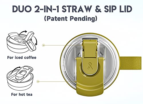 Image of Meoky 24oz Travel Mug, Triple Insulated Stainless Steel Tumbler with Handle and 2-in-1 Straw and Sip Lid, 100% Leak Proof, Keeps Cold for 24 Hours or Hot for 8 Hours, Cupholder Friendly (Forest)