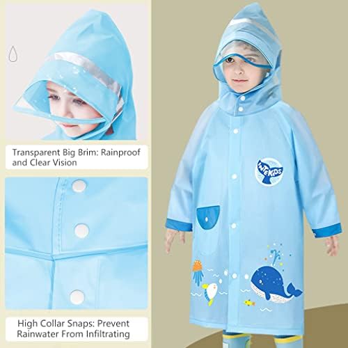 Poncho de pluie imperméable capuche pour enfants – Manteau de pluie réutilisable avec housse de sac à dos – 1 à 8 ans, bleu, 5-6 ans