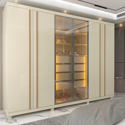 Guarda-roupas Casal 6 Portas com Pés e Led Absolut New Reflecta 100% Mdf Off White