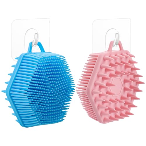 2 Packs Silicone Body Scrubber, Dual-Sided Shower Scrubber Exfoliating Body Scrub Brush Silicone Loofah for Women Men Kids Deep Cleaning and Massage Tool