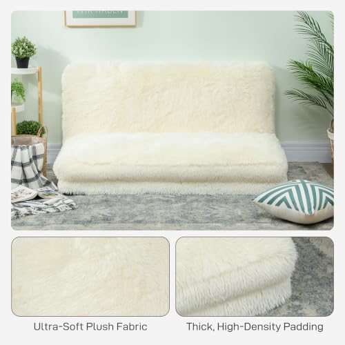 Image of HOMCOM Bean Bag Chair Floor Sofa Bed for Adults 54 x102 in Cream White