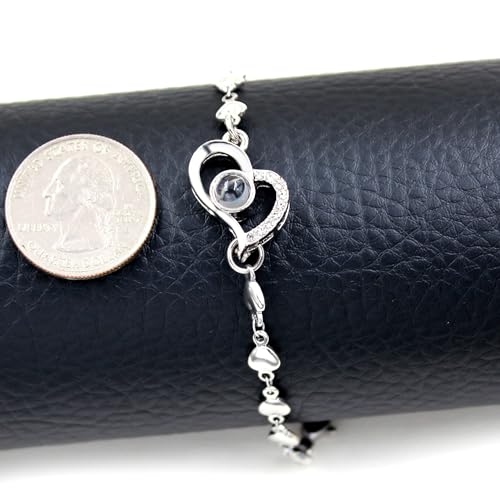 Image of Uloveido Cute Stainless Steel Heart Link Chain Bracelet | 100 Different Languages I Love You Projection Bracelets for Women Girls