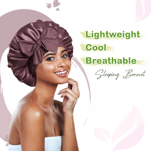 Image of BONNET QUEEN Silk Bonnet for Sleeping Satin Bonnet Women Hair Wrap Night Sleep Cap Scarf Wrap for Curly Hair with Tie Band Maroon