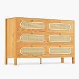 DWVO Buffet Cabinet Rattan - Storage Cabinet with 6 Wood Storage Closet Dressers Chest - Coffee Bar Cabinet with Drawer-Accent Cabinet with Golden Handles for Living Room/Dining Room/Entryway-Natural