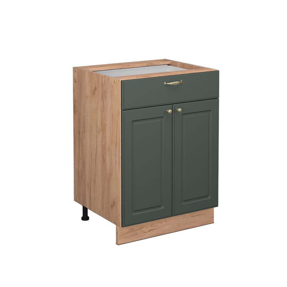 Vicco Mueble bajo de Cocina Fame-Line, Verde Dorado Casa de Campo, 60 cm con cajón, sin encimera, para Combinar con Otros módulos de la Serie Fame-Line