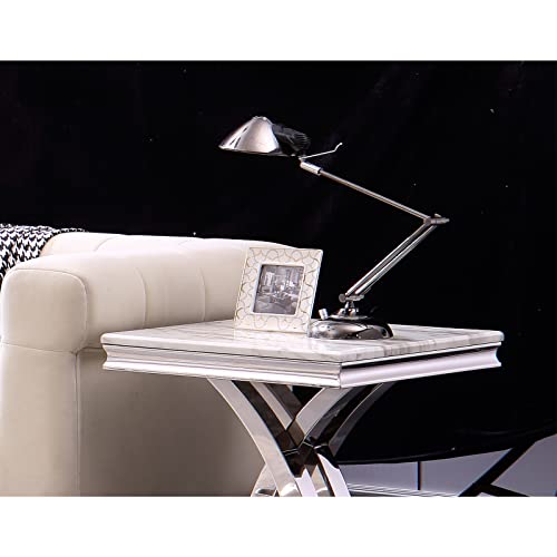 Auz 2Pcs Silver Grey Square End Table, End Table With Stainless Steel Base And Polish Silver Finish, Stable End Table With X Base And A Square Bottom Plate #TOP4