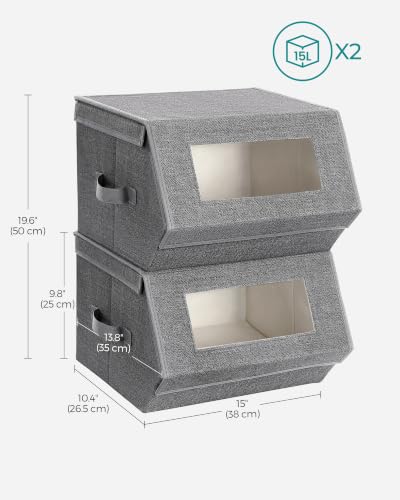 SONGMICS-Stackable-Storage-Bins-Set-of-2-with-Lids-and-Front-Windows-Closet-Organizers-Non-Woven-Fabric-Magnetic-Closures-Side-Handles-Slate-Gray-and-Summer-Sand-TINA-Collection-URPLB02G