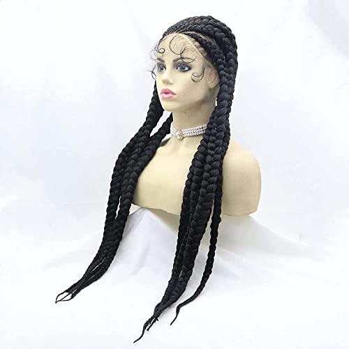 Xiweiya Wigs Black Braids Full Lace Braided Wigs For Women Jumbo Box9 Braids Synthetic Full Lace Wig With Baby Hair Lightweight Synthetic Hair Braids Cornrow Twisted Wig - Image 3