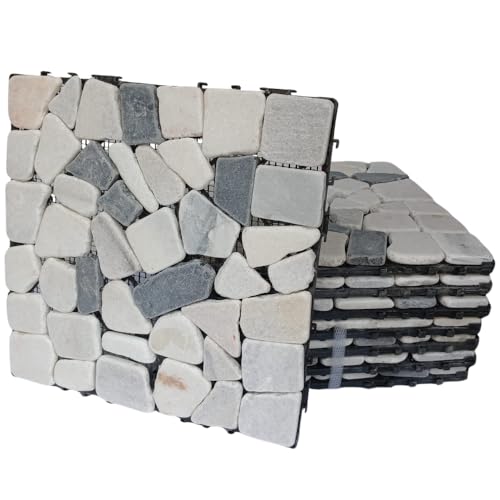 Piastrelle da Esterno ad Incastro WPC per Pavimentazione drenante Terrazzo, Balcone, Giardino,piscina, effetto legno antiscivolo base in PVC (VERA PIETRA, 8 PZ)