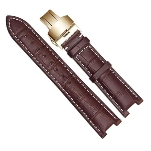 Bracelet montre en cuir marron et blanc avec boucle papillon acier pour GC