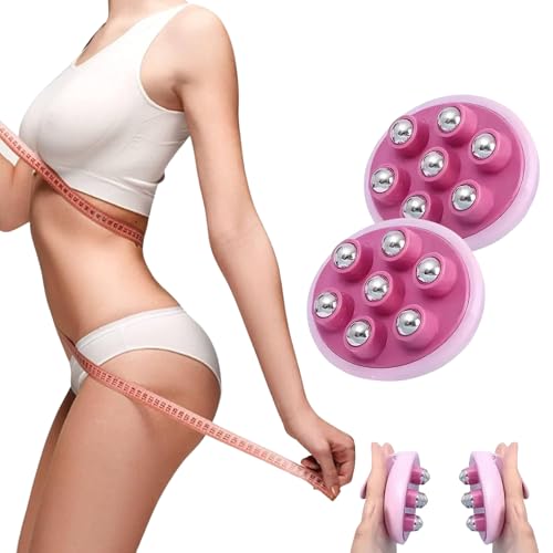 Masajeador Anticelulitico, Manual, 2pzas, con 7 Rodillos de Acero Inoxidable 360° Piernas, Gluteos, Celulitis, Drenaje Linfatico, Rodillo Masaje para Aplicar Cremas Reafirmantes, Anticelulíticas ROSA