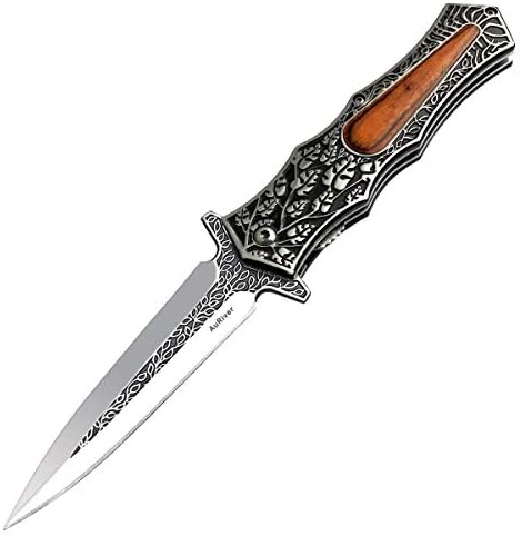 AuRiver Folding Knife, Stainless Steel Pocket Knife with Retro Emboss Patterns and Pocket Clip on Handles, Folding Knives for Camping, Fishing or Favorites