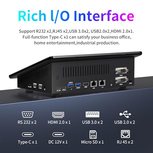Image of 10.1 inch Mini PC Win 11 Pro 12th Gen N100 8GB RAM /128GB ROM, Micro Industrial Computer Touchscreen Tablets, Dual R232 HDMI, BT WiFi 5.0, Dual 2.5GbE Small Desktop PC for Office /Automation /Bar /Warehouse