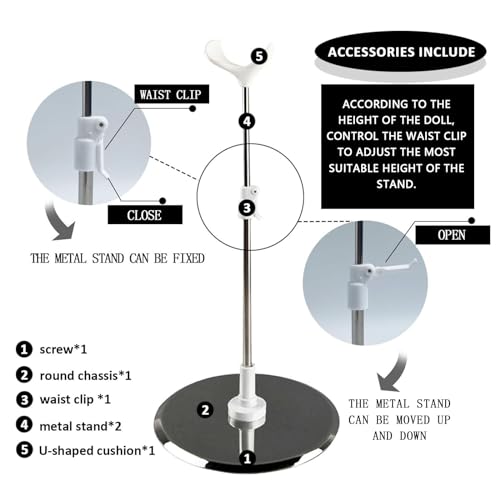 Fayiqke Doll Metal Stand Display Holder, Adjustable Waist Clip Stainless Stent Model for 1/3 1/4 1/6 1/12 Bjd-Dolls Action Figures ,8''-24''Support Frame Stand Accessories (Base-1/3) - Thumbnail 3