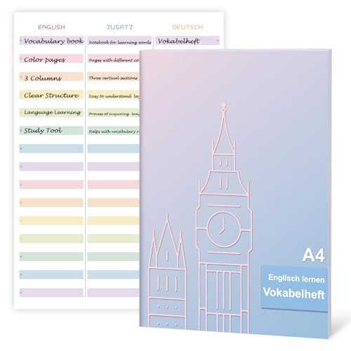 1 Stück Vokabelheft Din A4 3 Spalten Vokabelheft Englisch A4 Lineatur 54 Mit Teilungslinie 16 Blatt Schreibheft Heft A4 Lineatur 54/3 Spal Für Lernwörter Schüler Sprachbegeisterte 80 g/m Mehrfarbig