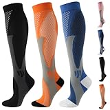Nemokamai Compression Socks for Women Men Circulation Knee High 3 Pairs for Nurses, Running, Travel, Athletic, Dark Blue Orange Black