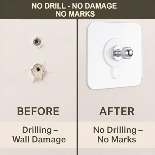 Image of 10 Pcs Stainless Steel, PVC, ABS Nail Free Seamless Adhesive Non-Trace No Drilling Installation Hanging, Waterproof Screws Wall Hook (Transparent)