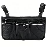 Black Wheelchair Armrest Storage Bag with Reflective Strips Wheelchair Pocket Storage Bag Wheelchair Storage Bag Fits Bed Rail Scooters Walker Power Wheelchair