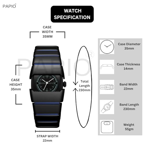 Image of PAPIO Stylish Rectangle Dial Analogue Watch | Premium Plastic Strap | Fashion Unisex Wrist Watch for Men, Boys, Women