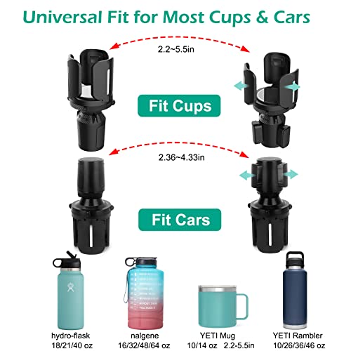 Car Cup Holder Expander Adapter With Adjustable Holder & Base, All Purpose Cup Holder Expander For Car With Rubber Fits Less Than 5.55" Large Bottles & Mugs & Foods & Drinks, Ect 10/36/64 Oz Bottles #TOP3