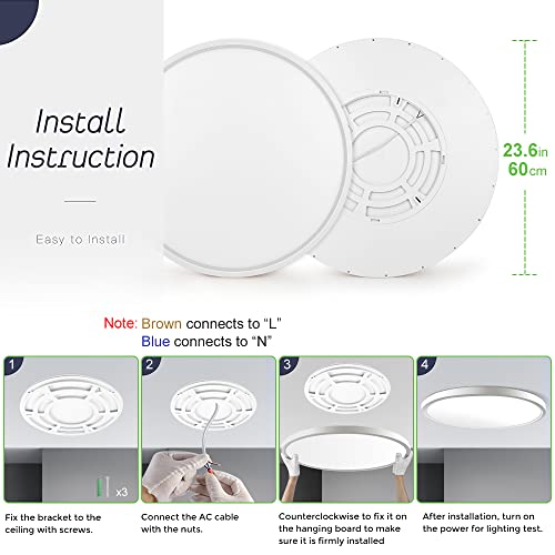 LightingWill 24 Inch LED Flush Mount Ceiling Light Fixture, 6000K Cool White, 5600LM, 45W, Flat Modern Round Lighting Fixture, 400W Equivalent White Ceiling Lamp for Kitchens, Bedrooms.etc.