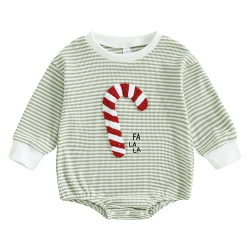 Baby Boy Girl Christmas Outfit Embroidery Striped Sweatshirt Romper Waffle Knit Long Sleeve Fall Bodysuit Jumpsuit