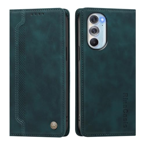 rongki Leather Case for Motorola Edge 30 Pro, Premium Synthetic Leather Magnetic Closure Folio Case with Soft TPU Inner Shell Card Slots Kickstand Phone Case for Motorola Edge 30 Pro, DarkGreen