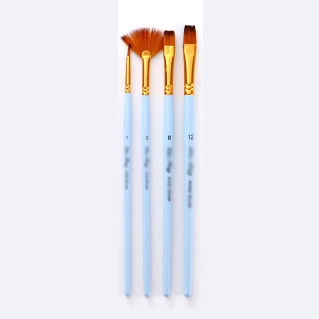 XBTGS Set di 4 pennelli per disegno artistico, acquerello, setole in nylon, manico in legno, colore blu opaco, per pittura a olio,