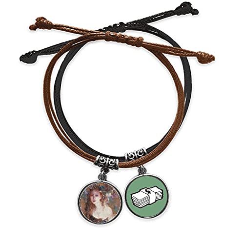 Flor de la pintura de aceite pulsera cuerda mano cadena cuero
