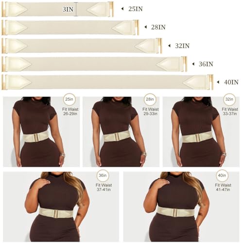 Glamorstar Women Wide Elastic Belt Stretchy Waist Belts with Gold Buckle for Dresses3