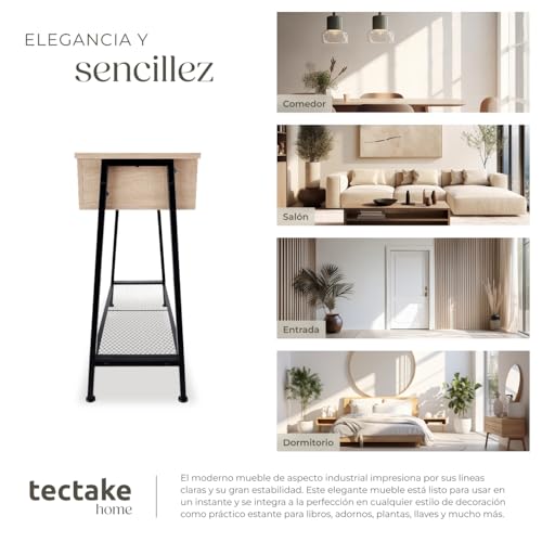 Miniatura 6 de Tectake Mesa Consola De Estilo Industrial, Estante De Rejilla, Espacio De Almacenamiento, Mueble Auxiliar Salón, Aparadores Para Salon - 100 X 35 X 80,5 Cm Madera Industrial Clara, Roble Sonoma