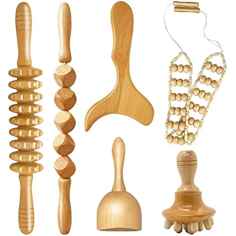 6 in 1 Maderotherapie Set, Anti Cellulite Massagegerät Holz Cover