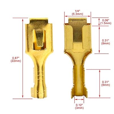 Baomain 1/4 inch (6.3mm) Female Spade Quick Splice Crimp Terminals Crimp Connector Non Insulated Pack of 100