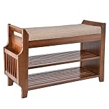 YUSING Bamboo Shoe Rack Bench with Removable Cushion, 2 Tier Entryway Shoe Storage Organizer Shelf w