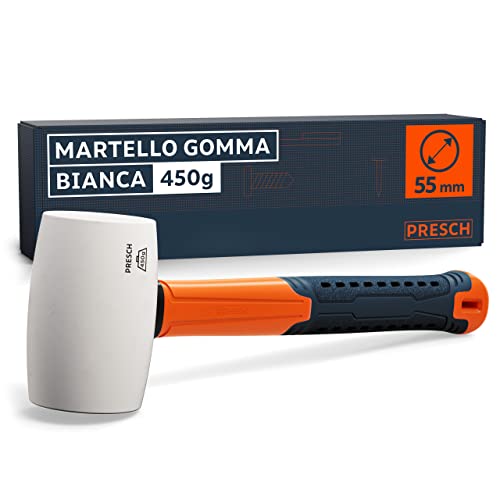 Presch Martello di Gomma Bianca 450g - Mazza Con Manico in Fibra di Vetro - ⌀=55mm - La Gomma Naturale Impedisce la Formazione di Striature Sulle Superfici Chiare