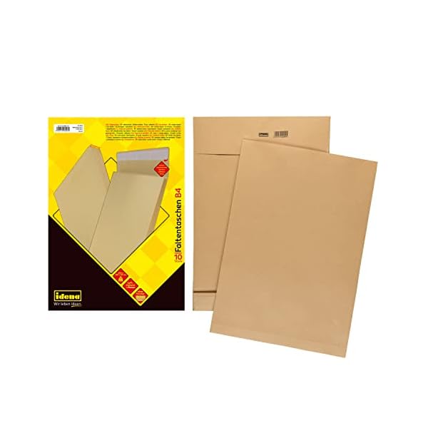 Idena 346096 - Faltentasche haftklebend ohne Fenster, DIN B4, 150 g/m², 4 cm Boden, 10 Stück, 250 x 353 x 40 mm, natron… – Bild 3
