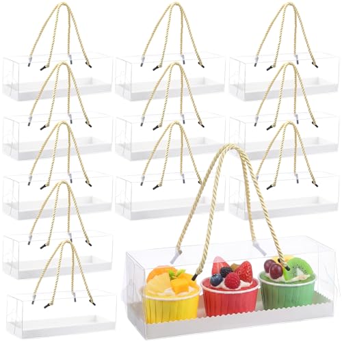 Eaasty 80 Pcs Clear Cupcake Boxes with Handles 9x3x3 Inch Gable Boxes