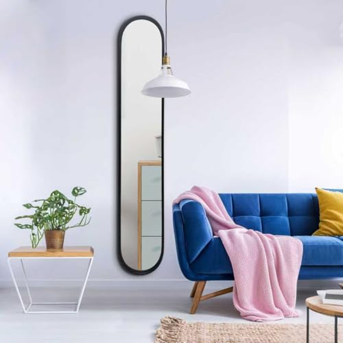 OUSHUAI Black Full Length Oval Mirror, 1-Pack Narrow Capsule Long Mirrors with Metal Frame for Entryway,Hallway,Living Room