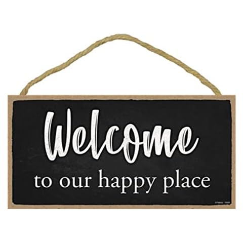 Popfizzy Welcome to our Happy Place Sign, Welcome to our Home, Rustic Wall Decor, Welcome Sign for Wall, Family Wall Decor, Wood Home Sign, Wall Hanging Decor, Signs for Home Decor, 5x10” Cover