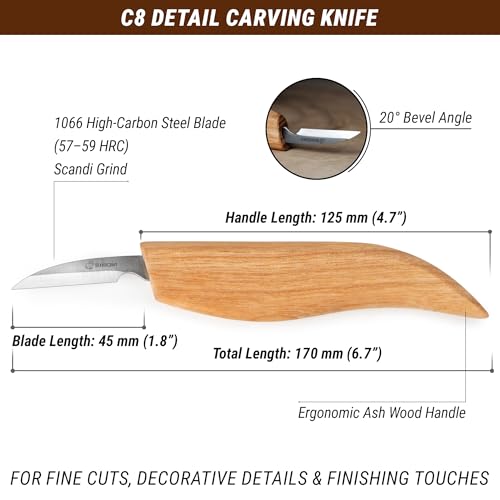 BeaverCraft C8 Coltello da Intaglio del Legno – Sloyd per Dettagli | Strumenti di Intaglio per Principianti e Bambini - immagine 3