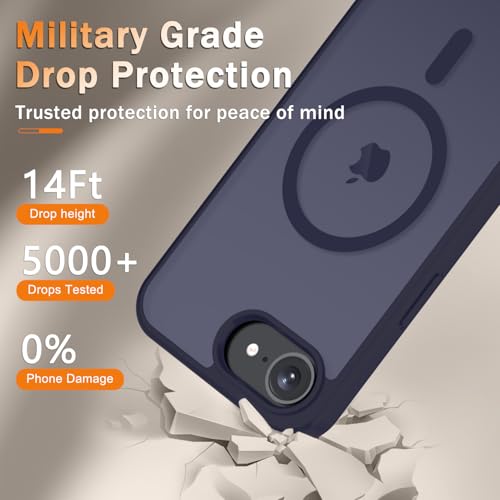Image of YENAPOON for iPhone 17e Case, iPhone 16e Case, Matte Magnetic Phone Cover [with 1 Screen Protector] [Support for MagSafe] [Shockproof Military Grade Protection] Translucent Frosted Back, Deep Purple