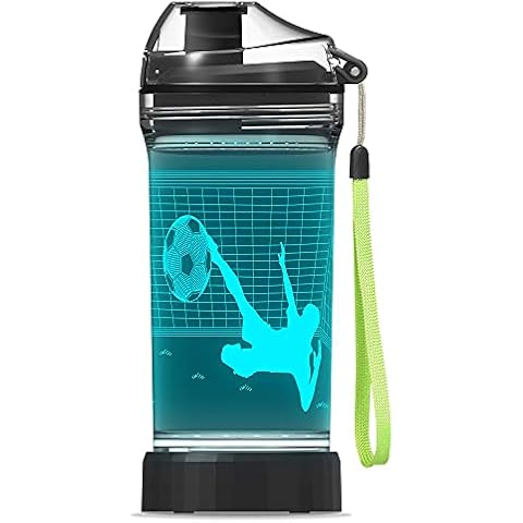 YuanDian Soccer Gifts, Light Up Kids Water Bottle with 3D Soccer Illusion Lamp- 14 OZ Tritan BPA Free - Cool Drinking Cups Gift for School Kids Boy Child Sport Soccer Lovers Cover