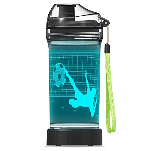 YuanDian Football Gifts for Boys, Light Up Kids Water Bottle with 3D Illusion Lamp- 14 OZ Tritan BPA Free - Cool Drinking Cups Gift for School Kids Boy Child Sport Football Lovers